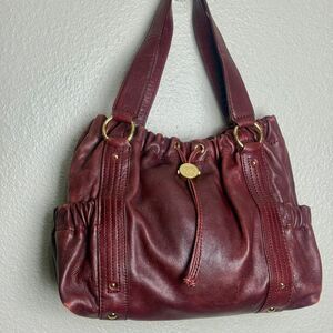 Michael Kors Red Leather Shoulder Bag with Gold Hardware